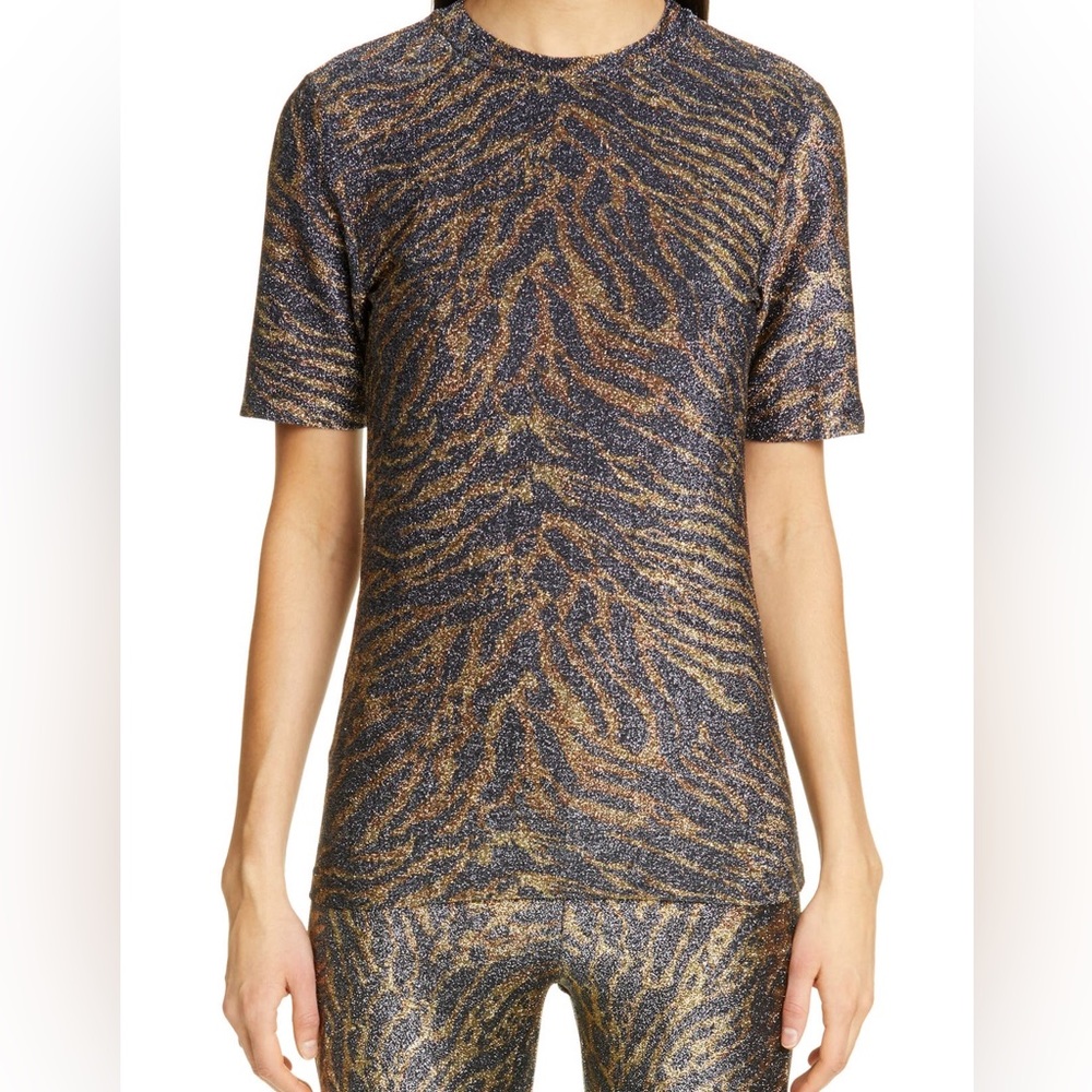 NWT Ganni Metallic tiger-print jersey T-shirt
